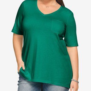 V-neck A-line Tunic Tee with pocket elbow-length sleeves Green L 18-20